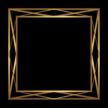 Vector square gold frame on black background. Isolated Art Deco template with copy space