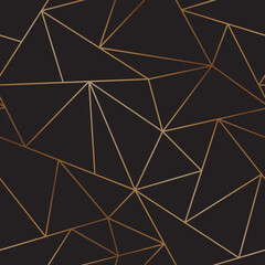 Vector geometric black golden seamless pattern for luxury design. Elegant linear repeat background with triangles for wallpaper, fabric, wrapping paper and packaging