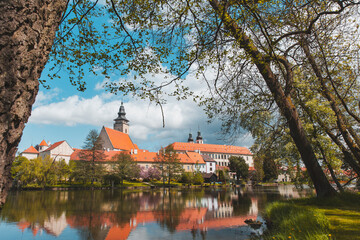 Obraz premium Telč, historic town in southwestern Moravia in the Jihlava district in the Vysočina region. Spring. Czech Republic