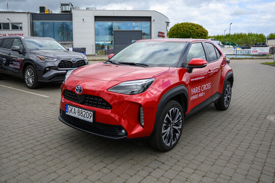 Chwaszczyno, Poland - May 14, 2022: New model of Toyota Yaris Cross presented by dealership in Poland