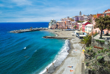 Bogliasco, traditional Italian village in gulf Paradise near Genoa.Colorful houses and blue sea.Liguria,Italy