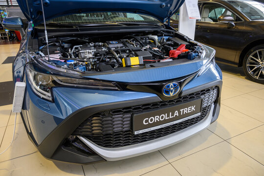 Chwaszczyno, Poland - May 14, 2022: New model of Toyota Corolla Trek presented in the car showroom