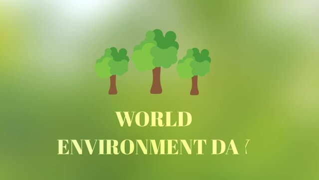 5th June world environment day animation isolated on blur green background. Save trees and save environment.