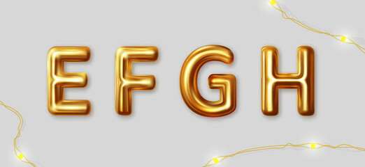 Metallic gold alphabet letters symbol - EFGH. Creative vector illustration