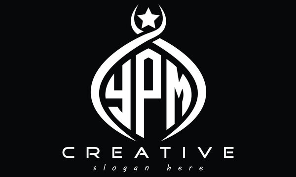 YPM three letters curved oval monogram initial minimalist modern creative logo design