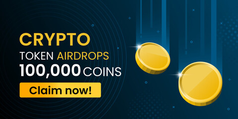 Crypto asset token airdrops banner for marketing - obrazy, fototapety, plakaty
