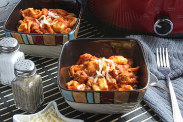 Meaty Cheesy Tortellini cooked in the Crock Pot.