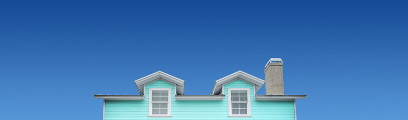 Colorful new model home on blue sky background.
