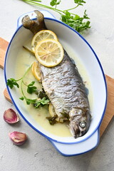 Baked trout in a butter-lemon sauce