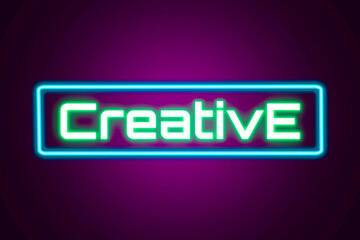 Creative neon banner on violet background.