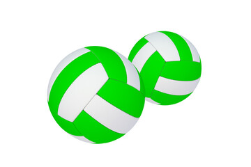 Two green volleyball balls isolated on white background. 3d render