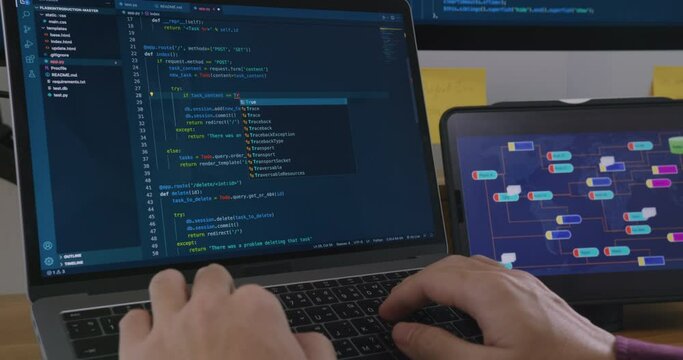 Digital transformation future workforce web DEV career development. Asia people young talent man busy work at home office reskill upskill martech job remote test on AI cloud computing cyber security.