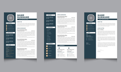 Modern Resume Layout with Resume and Cover Letter Template Set with Blue Sidebar