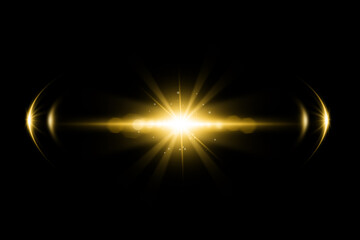 Realistic lens flare lights effect on black background	
