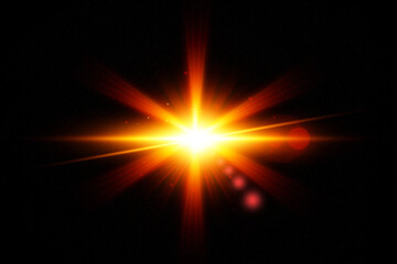 Realistic lens flare lights effect on black background	

