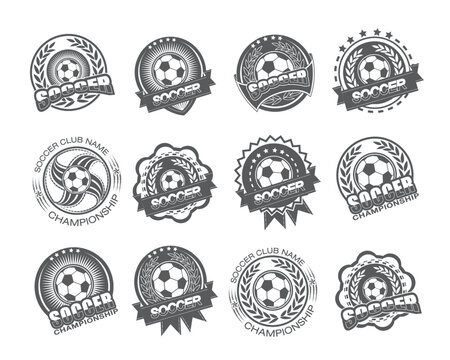 Illustration of soccer label set.Soccer attack concept