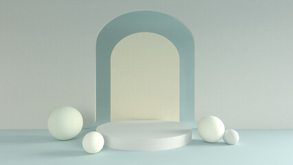 3D Render White circle podium on yeloow cream background for premium object