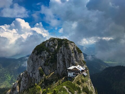 A cabin on the top of a mountain in the Bavarian Alps
