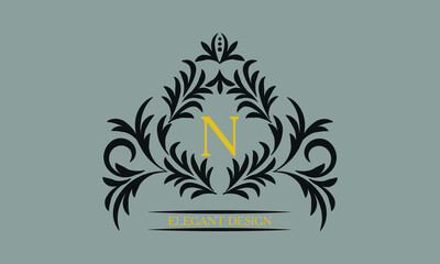 Floral monogram for postcards, invitations, menus, labels with the letter N. Graphic design of pages, business sign, boutiques, cafes, hotels. Classic design elements for wedding invitations.