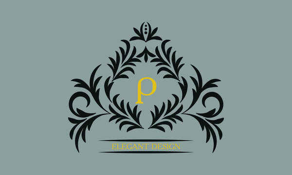 Floral monogram for postcards, invitations, menus, labels with the letter P. Graphic design of pages, business sign, boutiques, cafes, hotels. Classic design elements for wedding invitations.