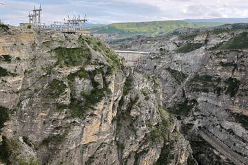 Fototapeta premium Dam of Chirkey hydroelectric power plant in Dagestan, Russia