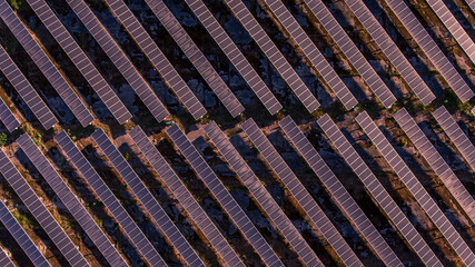 Solar panel farm in Caen in Colombelles district view from the top vertical shot © KRIS-ART