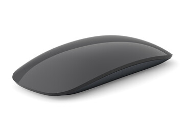 Realistic black wireless computer mouse with touch isolated on white background. - obrazy, fototapety, plakaty