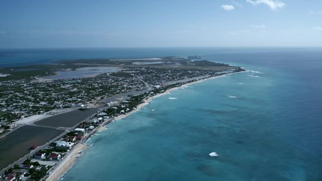 Aerial panoramic high angle shot of Cockburn Town, Grand Turk, Turks and Caicos, drone footage
