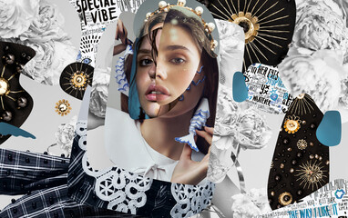 Portrait of cropped women faces with golden decoration