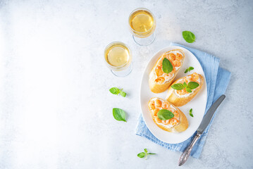 Cream cheese fried shrimp Basil bruschetta
