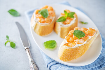 Cream cheese fried shrimp Basil bruschetta