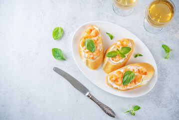 Cream cheese fried shrimp Basil bruschetta