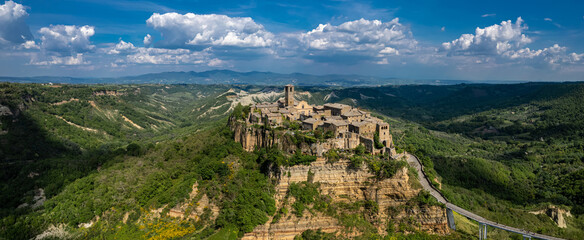 Civita di Bagnoregio, Italy  (‘The dying city’)- Aerial view of historic town of and...