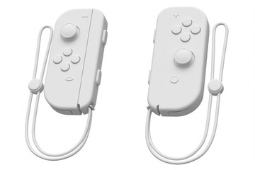 Portable video game controllers on the rope on white monochrome background