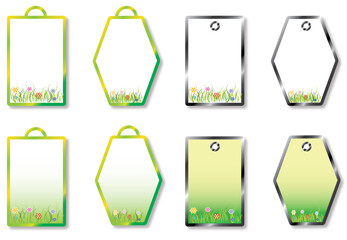 Set of variations of natural labels, stickers, frames, banners, isolated objects. Blank collection of frames with shapes and nature motifs for advertising and shopping. 