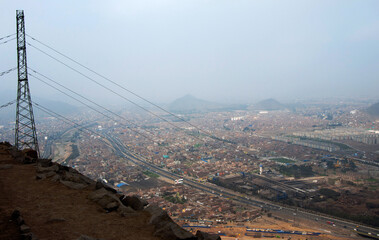  Panoramic view of Lima from Cerro San Cristobal, at 850 m. Electric transmisson tower