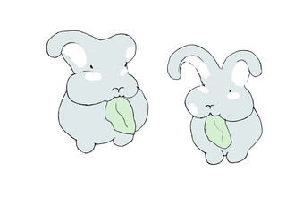 Cute rabbits eating salad illustration 
