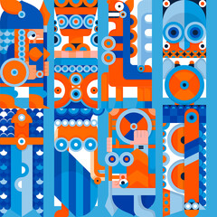 Orange and blue nordic valkyrie seamless pattern