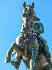 Porto, Portugal - July 30 2019: Horse detail on a horseman statue