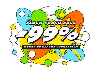 Flash crash sale banner of bauhaus and pop art, zine culture and memphis elements.