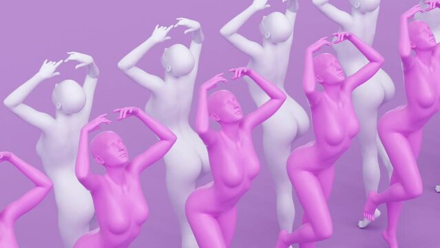 Modern minimal trendy surreal 3d render illustration, posing attractive mannequin model, human young character statue, dancing elegant pose, pink pretty ballerina