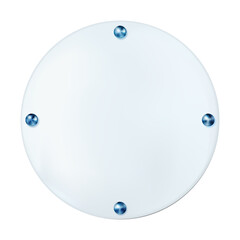 Realistic white round plate with rivets. Vector