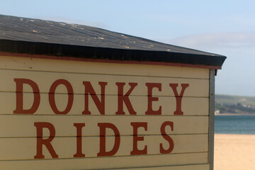 Donkey rides hut on Weymouth beach Dorset England