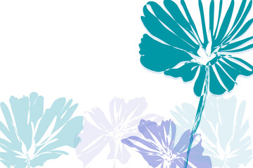 Abstract shapes in blue tones against a white background. Floral impression illustration.