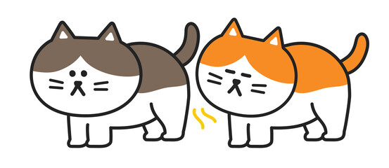 Cartoon cat sniffs out another cat by smelling a flehmen response, vector illustration isolated on a white background.