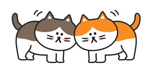 Tabby cats rubbing each other. Vector illustration isolated on a white background.