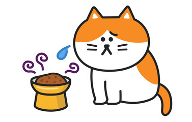 A cat can not eat expired food. Vector illustration isolated on white background.