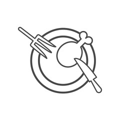 Vector linear icon with chicken in plate