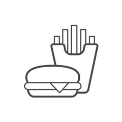 Vector linear icon with fries and burger