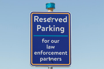 Parking space reserved specifically for police and law enforcement officers.